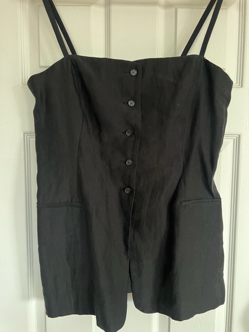 Zara Black Button-Front Spaghetti-Strap Romper